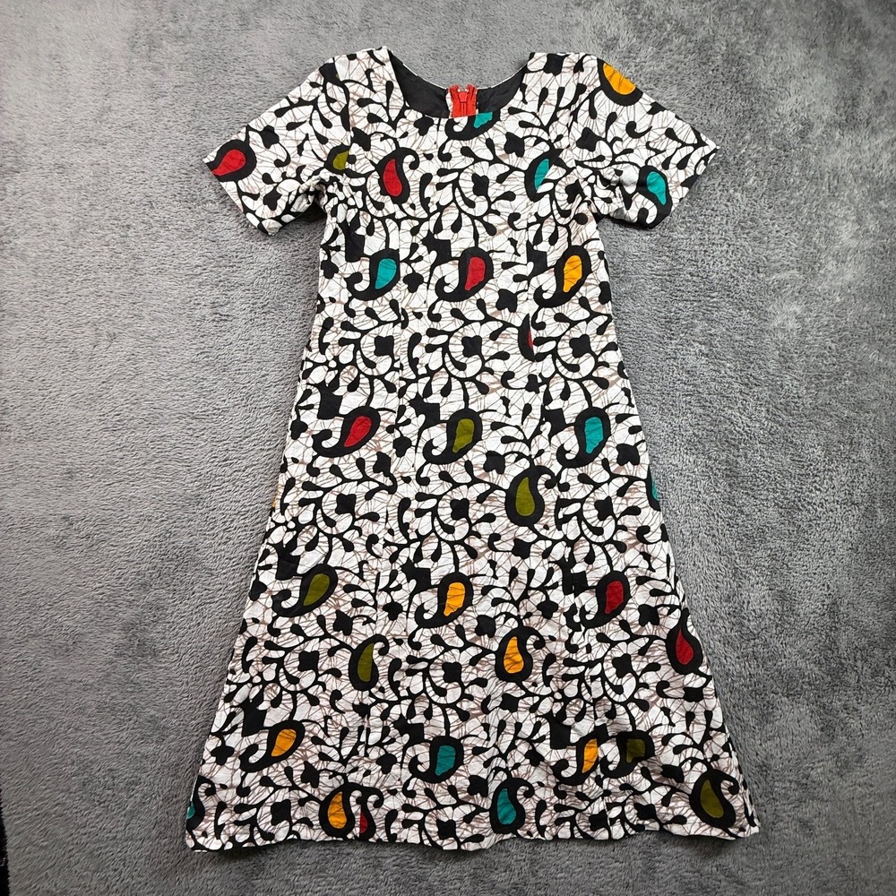 Handmade African Wax Print Midi Dress Black White Paisley Ankara Style Small S